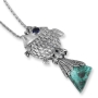 Rafael Jewelry Silver Sea of Galilee Fish Eilat Stone Pendant with Emerald & Sapphire  - 3