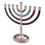 Modern Nickel Hanukkah Menorah With Colorful Enamel Finish - 2