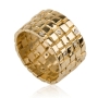 14K Gold Bricks Ring with Diamond Stones - 1