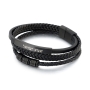 Men's Shema Yisrael Beaded Leather Bracelet with Magnetic Clasp - Black - 2