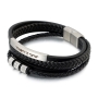 Men's Priestly Blessing Beaded Black Leather Bracelet with Magnetic Clasp - Silver  - 2