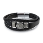 Men's Star of David Black Leather Bracelet with Magnetic Clasp - 1