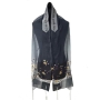 Ronit Gur Black and Grey Silk Tallit with Floral Pattern - 1