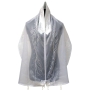 Ronit Gur White Organza Tallit with Lace Roots Pattern - 1