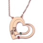 Gold Plated Up to Two Kids' Names Mom Double Heart Necklace with Birthstones - 5
