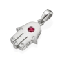 Thick 18K Gold Hamsa Pendant With Red Ruby Stone and 5 White Diamonds (Choice of Color) - 6