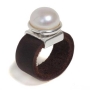 SEA Smadar Eliasaf Heart Beat Pearl and Brown Leather Ring - 1