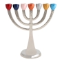 Seven-Branch Aluminium Menorah with Multicoloured Candle Holders - 1
