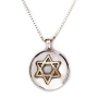   Silver and Gold Star of David Disk Necklace with Microfilm Book of Psalms  - 1