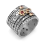 Silver & Gold Spinning Jewish Wedding Ring with Garnets and Seven Blessings - 4