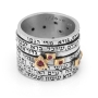 Silver & Gold Spinning Jewish Wedding Ring with Garnets and Seven Blessings - 5