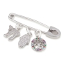 Silver Safety Pin for the Baby - Tree of Life Chai and Hamsa - 1