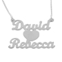 Silver Double Thickness Double Name Necklace in English with Heart - 1