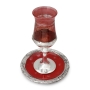 Handmade Red Glass and Sterling Silver-Plated Kiddush Cup - 2