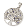 Sterling Silver Circular Tree of Life Pendant with Zircon Stones (Choice of Colors) - 3