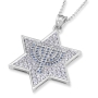 Rafael Jewelry Handcrafted 14K White Gold Star of David & Menorah Necklace With Blue Sapphire and Lavender Stones - 1