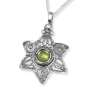 Traditional Yemenite Art Handcrafted Sterling Silver Modern Star of David Necklace With Peridot Stone - 2