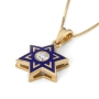 Deluxe 14K Yellow Gold & Blue Enamel Star of David Children's Pendant Necklace With White Diamond  - 3