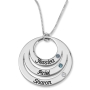 Hebrew / English Name Necklace - Sterling Silver Open Disk Mom Necklace with Birthstones - 1