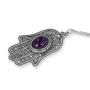 Traditional Yemenite Art Handcrafted Sterling Silver and Gemstone Hamsa Necklace With Rope Design - 3