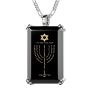 Sterling Silver and Onyx Men's Psalm 67 Necklace with Micro-Inscribed Menorah and Star of David - 1