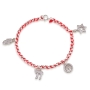 Sterling Silver and Red String Kabbalah Bracelet With Various Jewish Charms - 1