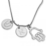 Sterling Silver Customizable Hamsa and Initials Pendants (English/Hebrew) - 1