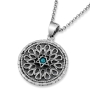 Sterling Silver Decorative Psalm 91 with Star of David Necklace with Choice of Turquoise/Garnet Stone - 2