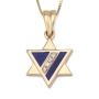 Stylish Star of David 14K Yelow Gold Pendant Necklace With White Diamonds - 2