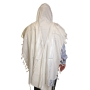 Talitnia Traditional Pure Wool Jewish Wedding Tallit - White and Silver Stripes - 2