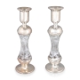 Tall Handmade White Glass and Sterling Silver-Plated Shabbat Candlesticks - 4