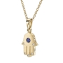 Yaniv Fine Jewelry Thick 18K Gold Hamsa Pendant With Blue Sapphire Stone and 5 White Diamonds  - 6