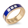 14K Yellow Gold and Blue Enamel "This Too Shall Pass" Ring With Three White Diamonds (Hebrew) - 3