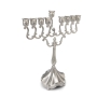 Nickel Traditional Hanukkah Menorah with Flower Decoration - 2