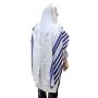 Talitnia Traditional Pure Wool Tallit - Blue with silver stripes - 1