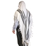 Talitnia Traditional Pure Wool Tallit. Black with silver stripes - 3