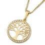 14K Yellow Gold and Cubic Zirconia Round Tree of Life Pendant Necklace - 4