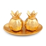Golden Pomegranate Candlesticks With Tray - 1