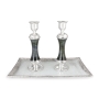 Handcrafted Designer Sterling Silver-Plated Glass Shabbat Candlesticks (Dark Blue) - 2