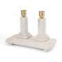 Royal White Jerusalem Stone Three-Piece Shabbat Candlesticks Set - 2