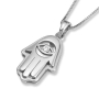 14K Yellow and  White Gold Layered Hamsa Pendant Necklace with Evil Eye Motif - 8