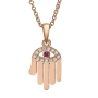 18K Gold Hamsa and Evil Eye Pendant With Diamonds And Ruby (Choice of Colors) - 7