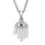 18K Gold Hamsa and Evil Eye Pendant With Diamonds And Ruby (Choice of Colors) - 5