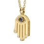 18K Gold Diamond Hamsa and Evil Eye Pendant Necklace with Sapphire Stone (Choice of Colors) - 2
