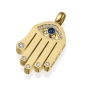 18K Gold Diamond Hamsa and Evil Eye Pendant Necklace with Sapphire Stone (Choice of Colors) - 4