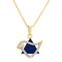 18K Gold Star of David & Dove of Peace Pendant with Lapis Stone and Diamonds - 1