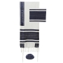 Yair Emanuel Dark Blue Striped Tallit & Kippah Set - 1