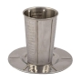 Yair Emanuel Hammered Stainless Steel Kiddush Cup & Saucer with Vertical Lines - 1