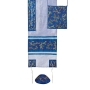 Yair Emanuel 'Tallisack' Blue Embroidered Pomegranate Tallit with Matching Bag & Kippah - 1