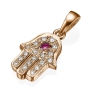 Yaniv Fine Jewelry 18K Gold and Diamond Hamsa Pendant With Red Ruby (Choice of Colors) - 4